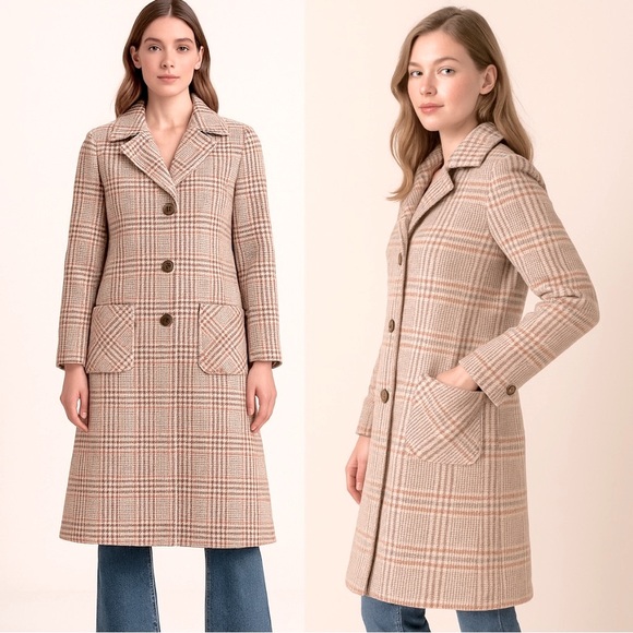 Butte Knit Jackets & Blazers - Vintage 70s Butte Knit 100% Dacron Houndstooth Long Button Down Coat